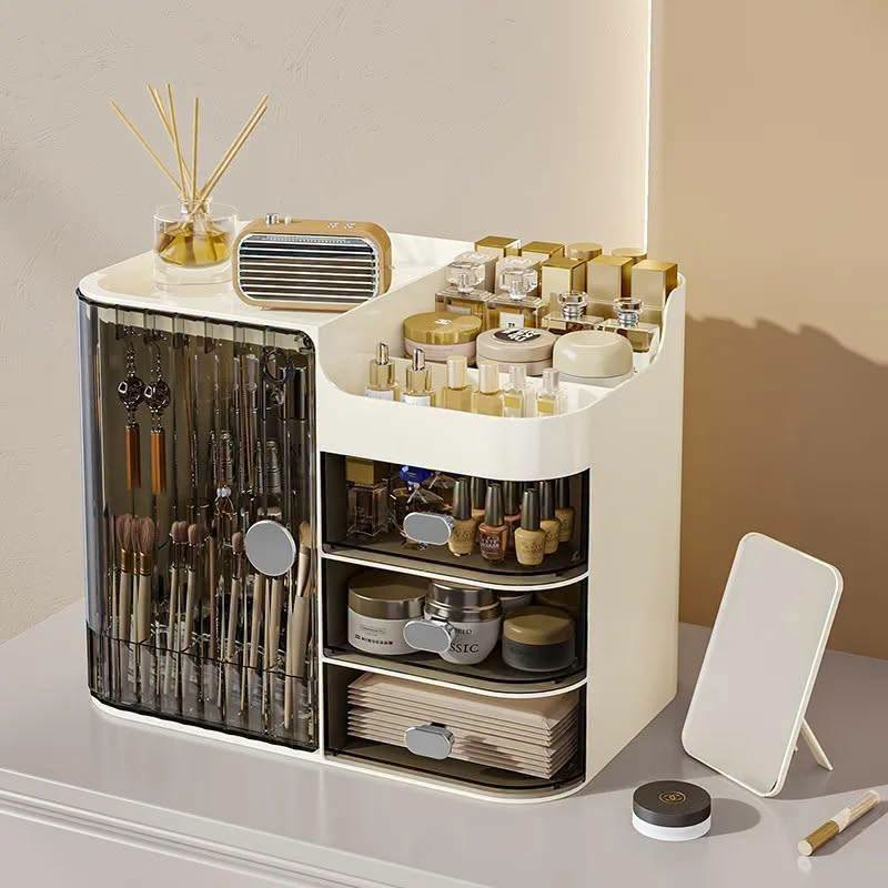 Dust-Proof Waterproof Large Capacity Cosmetic Storage Box with Mirror